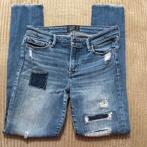 Abercrombie & Fitch Women's Blue Distressed Skinny Jeans with Patchwork size 27